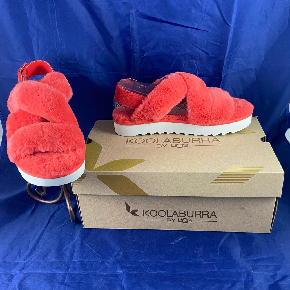 NWT Koolaburra UGG Sz 9 Fuzz EE Slip On Slippers Sandals Orange Back Straps READ